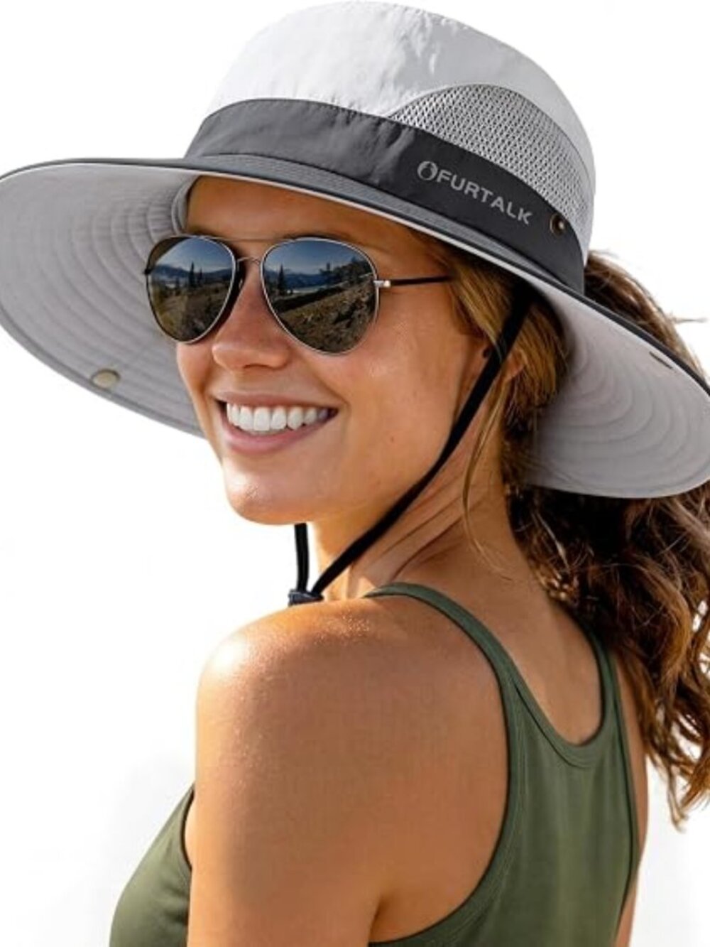 Womens Sun Hat with Ponytail Hole Beach Hiking Summer Wide Brim UPF 50+ Outdoor